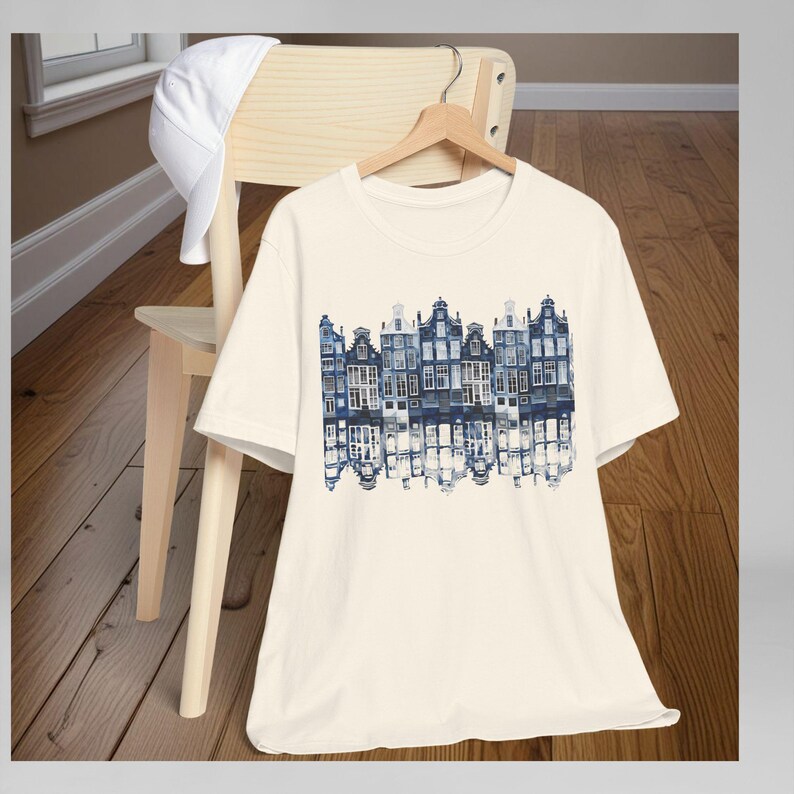 Dutch Heritage Apparel Amsterdam Canal Design Delft Blue Tshirt Holland Souvenir Gift Unisex Travel Shirt Netherlands Architecture Print Comfortable Jersey Tee Cotton Casual Wear European Culture Gift World Traveler Apparel Canal Houses