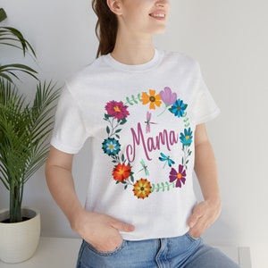 Mama shirt, dragonflies and flowers, Unisex Jersey Short Sleeve Tee, wreath of flowers for mama