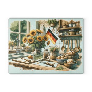 German Kitchen Cutting Board - German Heritage Gift, Glass Board, Decorative Kitchen Decor, Food Prep Surface, Unique Housewarming Present image 3