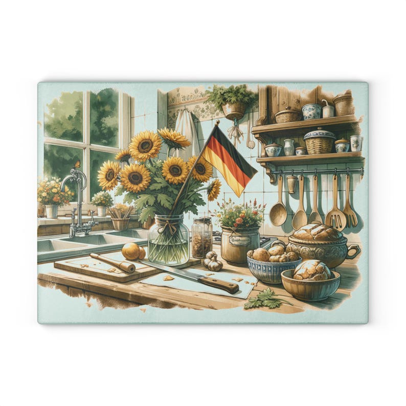 German Kitchen Cutting Board - German Heritage Gift, Glass Board, Decorative Kitchen Decor, Food Prep Surface, Unique Housewarming Present image 3