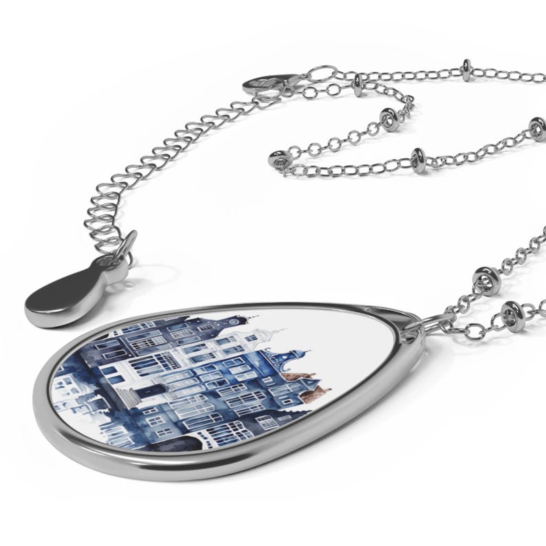Necklace, Amsterdam Canal House Delft Blue Pendant Jewelry, Dutch Inspired Art, Holland Gift, Blue and White Necklace, Dutch Gift image 6