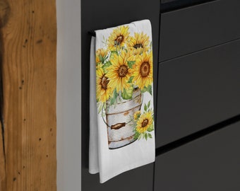 Bright and Bold Sunflowers Tea Towel, Decorative kitchen towel.