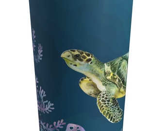 Beautiful sea turtle and sea life Tumbler 20oz, Marine life, Ocean life drink tumbler. Vacuum-insulated tumbler.