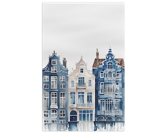Delft Canal House Dutch Houses Microfiber Tea Towel | Amsterdam Holland Kitchen Towel