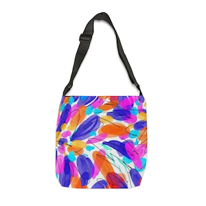 Colorful modern print Adjustable Tote Bag, Modern art on designer tote. Fashionable tote with interior pocket. Beach bag, Travel bag.