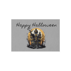 Outdoor Rug - 24&quot; x 36 &quot; , Happy Halloween with Spooky Haunted Mansion, Holiday rug