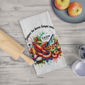 Toalla de cocina cajún. Hermoso diseño inspirado en mariscos de Luisiana para tu cocina. Toalla decorativa con estilo cajún. Un regalo para tu hogar cajún.
