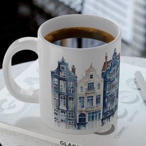 Delft blue canal house jumbo Mug, 20oz. Amsterdam coffee mug, Perfect large ceramic mug for hot beverages. Holland canal house. coffee gift