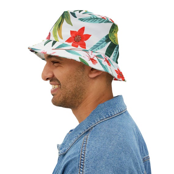 Tropical Print Bucket Hat, Colorful Beach Hat, Tropical  display picture 1