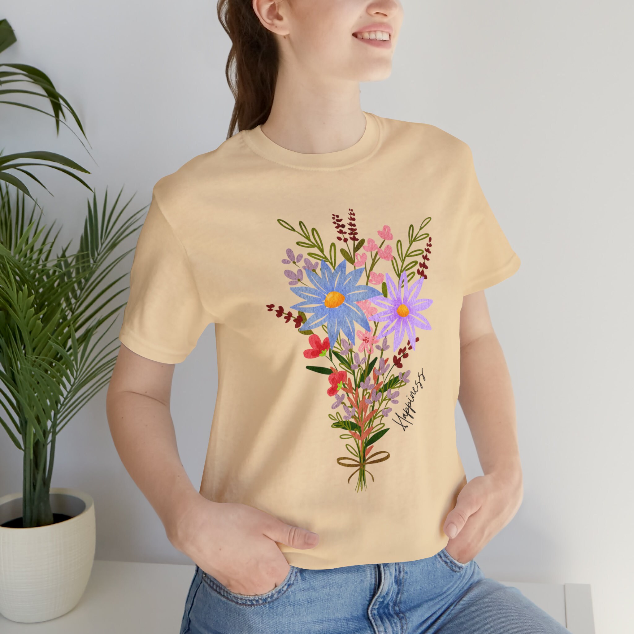 【CPGN STUDIO】Roseville Flower Short Sleeve T-shirt Happiness and Flowers Shirt, Unisex Jersey Short Sleeve Tee