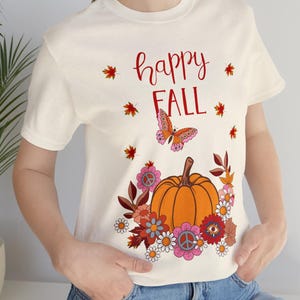 Happy fall shirt, pumpkin, Cottage core Fairy Core  design, Unisex Jersey Short Sleeve Tee, retro fall design