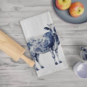 Beautiful Delft Dutch Cow Soft Tea Towel, Dutch houses, Delft, Amsterdam, Holland kitchen towel, Dutch kitchen decor, Dairy Cow