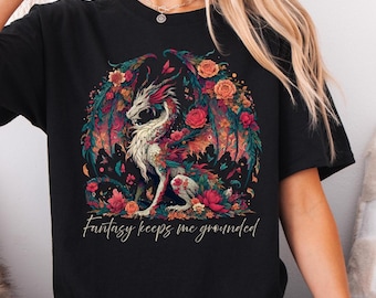 Dragon T-Shirt for Fantasy Book Lover, Unisex Heavy Cotton Tee, Fantasy Reader Shirt, Dragon Tee, Dragon Lover Gift