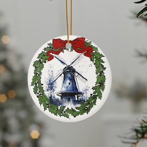 Delft Dutch Windmill Ceramic Ornaments (1pc, 3pcs, 5pcs, 10pcs), Christmas tree ornament Dutch design.