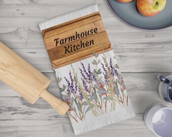 Farmhouse Kitchen Tea Towel, Wildflowers design dishtowel, Country kitchen tea towel