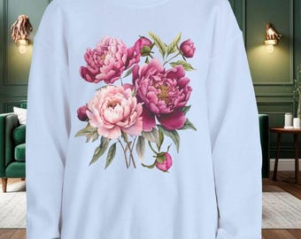 Peony Sweatshirt, Cottage Core Floral Sweater, Flower Crew Neck
