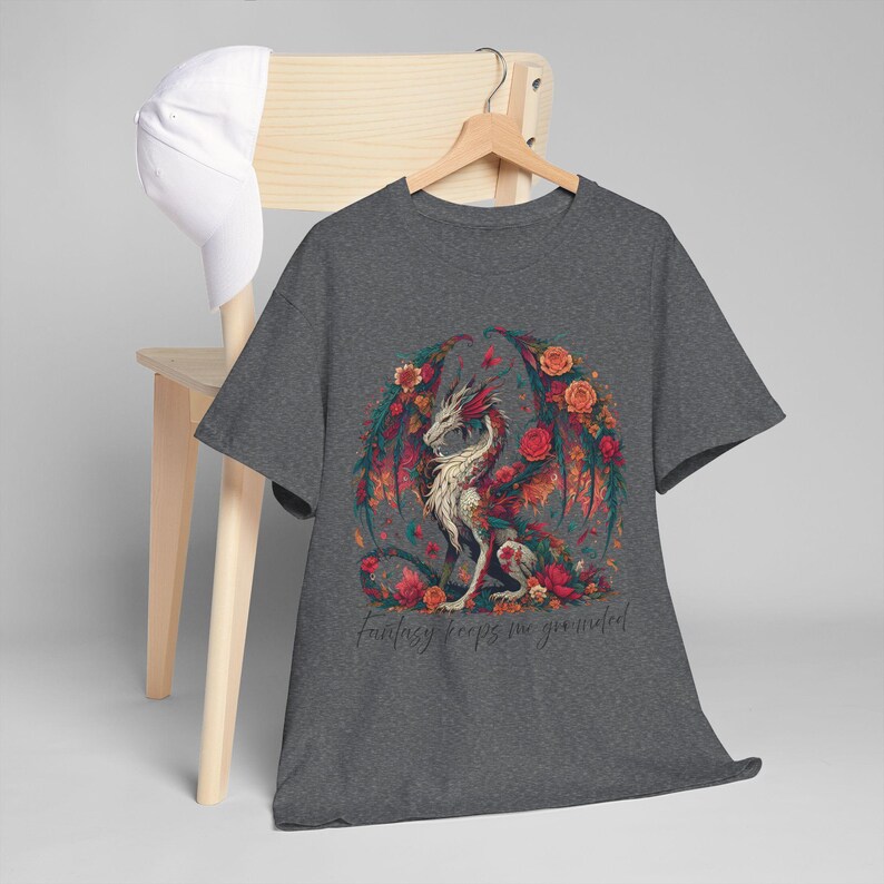 Dragon T-Shirt for Fantasy Book Lover, Unisex Heavy Cotton Tee, Fantasy Reader Shirt, Dragon Tee, Dragon Lover Gift image 7