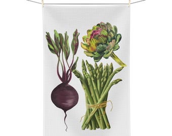 Vegetable Garden Microfiber Tea Towel, Kitchen Artichoke Asparagus Beet Decor, Rustic Dish Cloth, Farmhouse Towel, Gift for Cook
