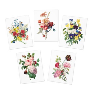 Beautiful floral Multi-Design Greeting Cards (5-Pack), Stunning garden flowers design. All occasion garden party cards, blank inside