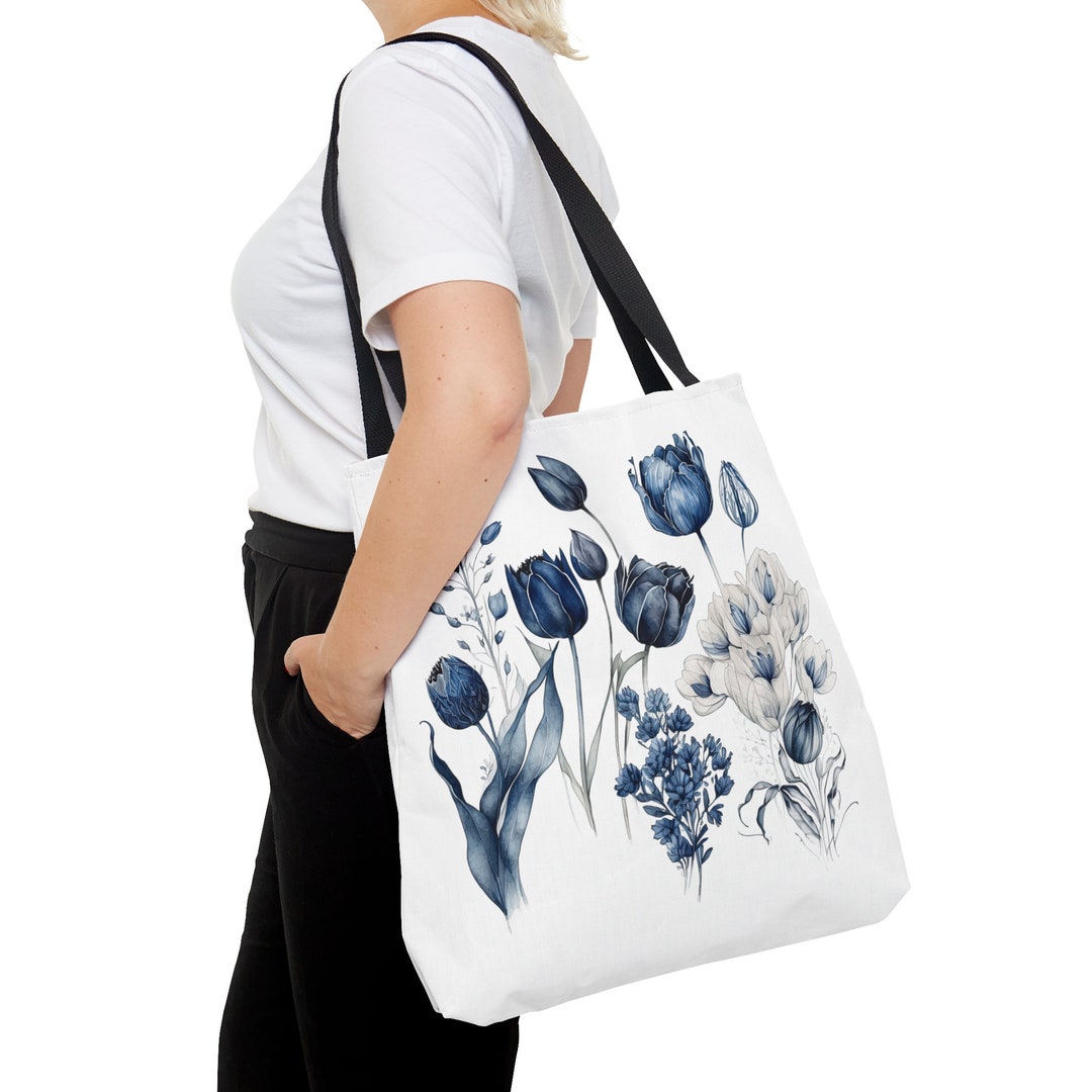 Delft Blue Dutch Tulips, Tote Bag, All Purpose Bag, Book Bags