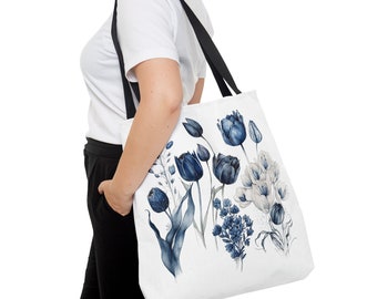 Delft Blue Dutch Tulips, torba, torba uniwersalna, torby na książki, przybory szkolne, torba na prace plastyczne, piękne tulipany, prezent dla niej