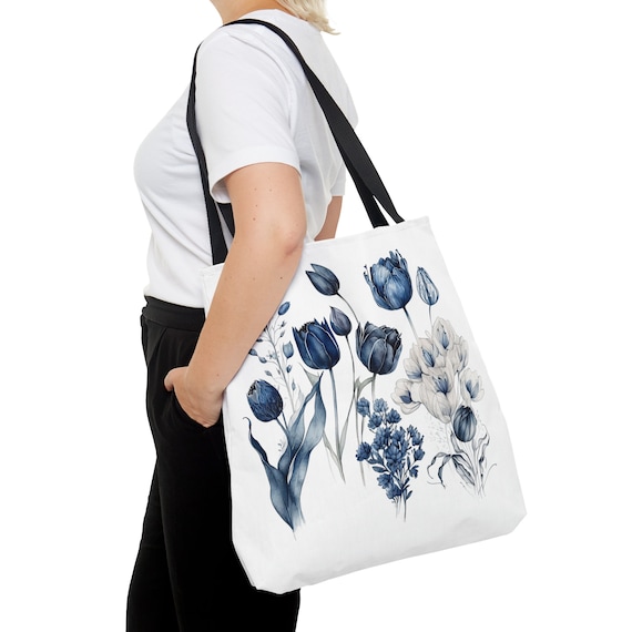 Delft Blue Dutch Tulips, Tote Bag, All Purpose Bag, Book Bags
