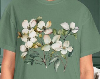 Dogwood Floral T-Shirt, Soft Cotton Tee with Botanical Print, Gift for Southern Lady, Casual Summer Wear, Gift for Nature Lovers