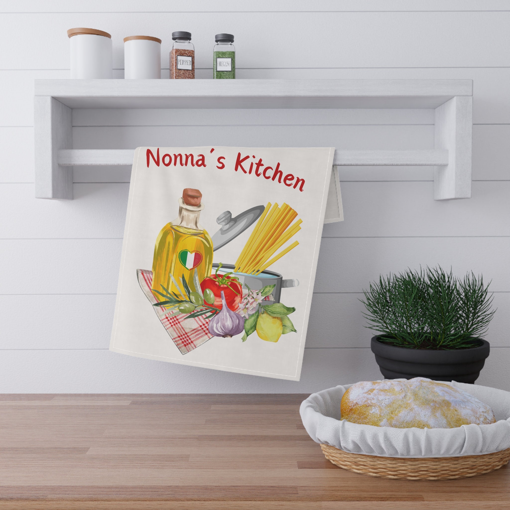 Italienisches Küchentuch Mit Segensspruch – 40,6x61 Cm, Waffelmuster, Aus Polyester, Wasserabsorbierend, Als Deko Oder Geschenk