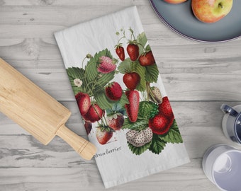 Beautiful strawberries Soft Tea Towel, Red strawberries kitchen dishtowel, Berries kitchen decor.