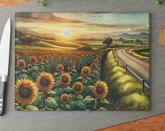 Sunflower Glass Cutting Board, Kitchen Decor Gift, Sunflower Gift, Unique Home Decor, Housewarming Gift