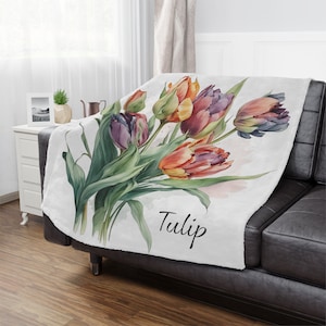 Beautiful Tulips lightweight Minky Blanket, Micro fleece ultra fine microfiber throw blanket. Mother&#39;s Day gift. Dutch Tulip Gift.Farmhouse
