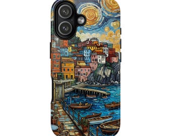 Telefoonhoesje, kleurrijke stoere case Amalfikust, beschermhoes, levendig Italiaans kunstontwerp, cadeau voor reizigers, telefoonaccessoire Italië
