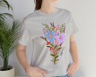 【CPGN STUDIO】Roseville Flower Short Sleeve T-shirt Happiness and Flowers Shirt, Unisex Jersey Short Sleeve Tee
