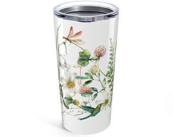 Vaso de colibrí floral: taza de viaje de acero inoxidable con aislamiento Cottagecore