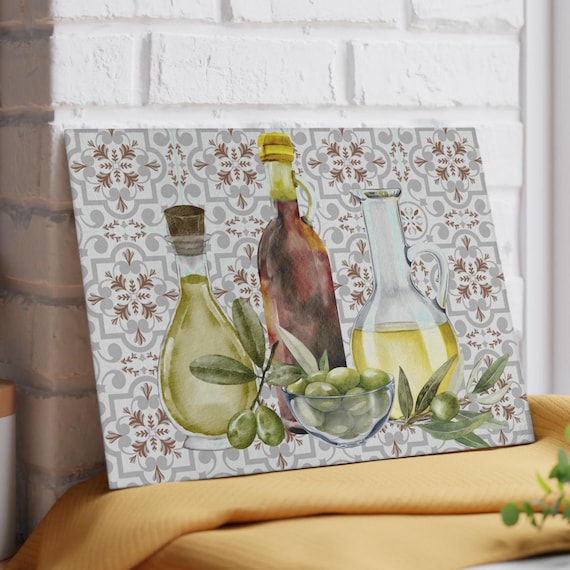 Toskanisches Glas Schneidebrett, Olivenöl Kunst Servierplatte, Koch Geschenk, Küchendekoration, Foodie Gastgeberin Geschenk, Housewarming Geschenk