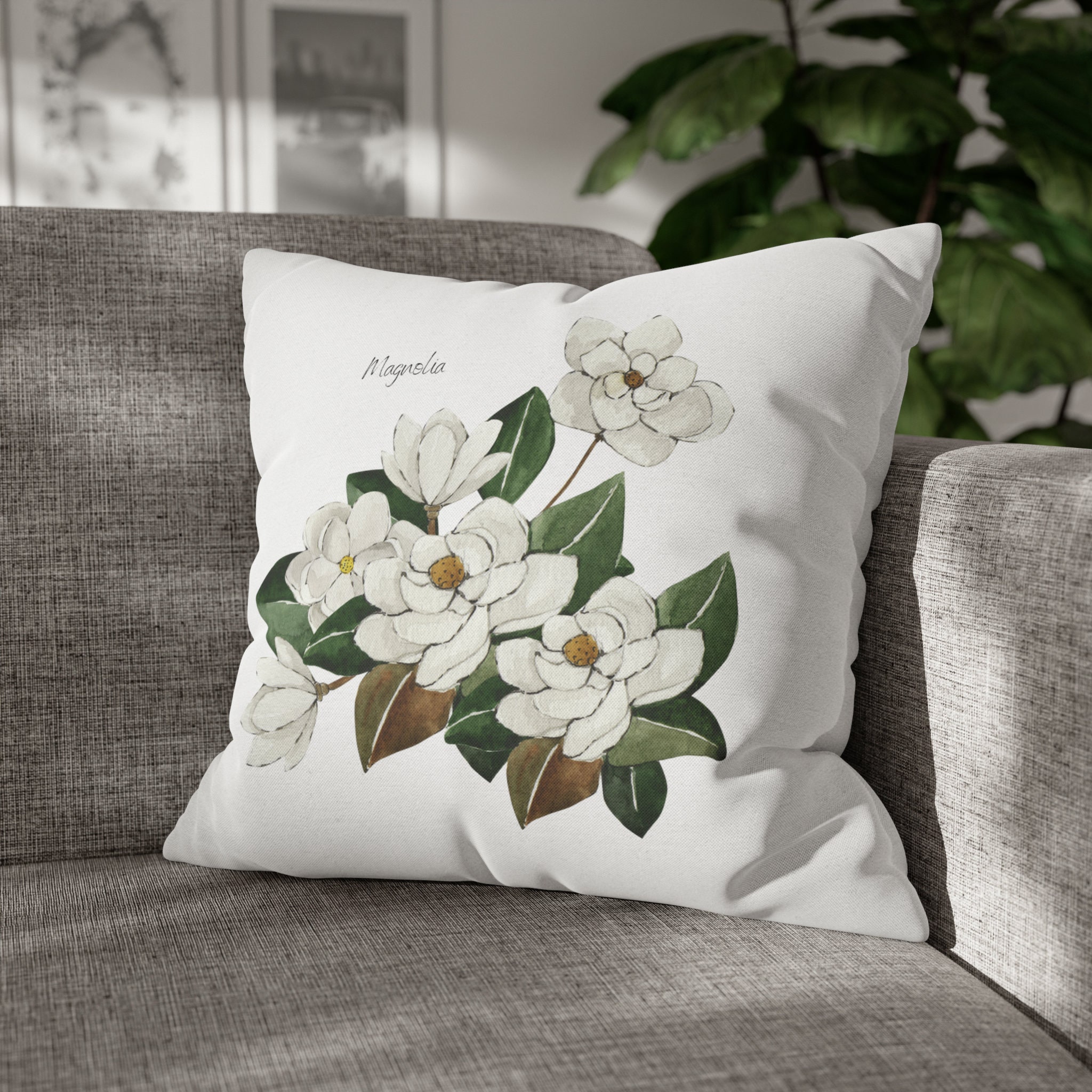 Beautiful Southern Magnolia Flowers Spun Polyester Square Pillow Case Magnolia Flower Designer Pillow Covers Etsy