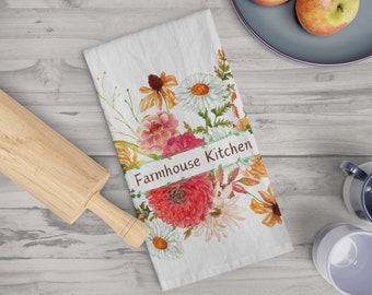 Farmhouse Kitchen Soft Tea Towel, Country flowers kitchen towel, Gift for friend, Kitchen gift for housewarming.