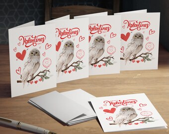 Happy Valentine's Day Owl Greeting Cards (5-Pack) Blank inside.