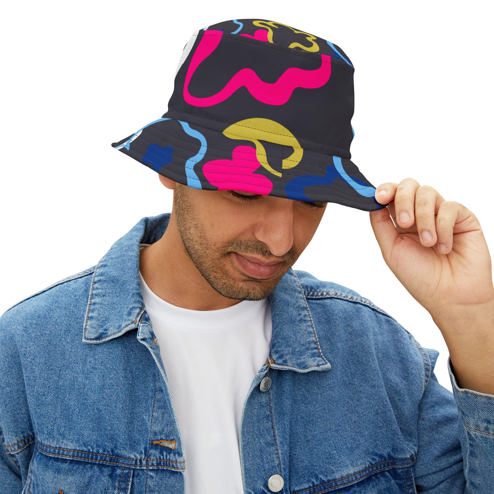 Colorful Retro Print Bucket Hat, Colorful Beach Hat, 80s 