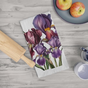 Beautiful Iris flowers Tea Towel, Iris kitchen towels, Stunning purple iris dishtowels, Purple iris kitchen gift