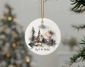 Joy to the World、クリスマスの朝の雪に覆われた教会のシーン