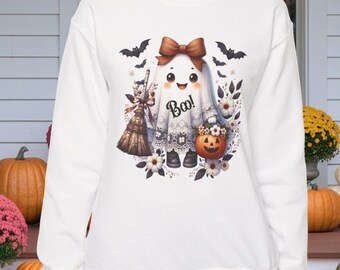 Cottagecore Lace Ghost Crewneck Sweatshirt: Spooky Season Fall Fashion