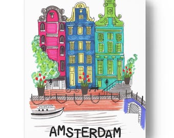 Amsterdam Papier Poster, niederländische Reise, Holland Wandkunst, bunte Niederlande Dekor, lebendiges Poster Geschenk