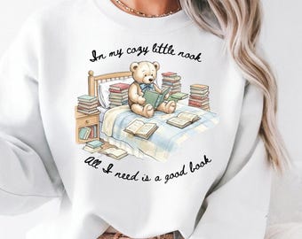 Sudadera cómoda para amantes de los libros, diseño de osito adorable, regalo perfecto para lectores, ideal para días de relax.