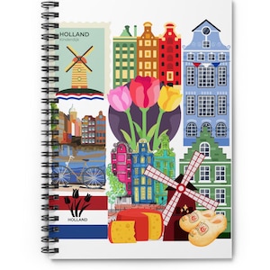 Spiral Notebook, Amsterdam, Holland Small Journaling Notebook, Ruled Line, Travel Diary, Writing Journal, Gift for Writers, Dutch gift idea