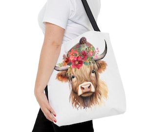 Tygväska, Ko-toteväska, Tygväskor för kvinnor, Present till henne, Skotsk ko, Skotsk present, Höglandskor, Höglandsko-present, Boho ko-toteväska