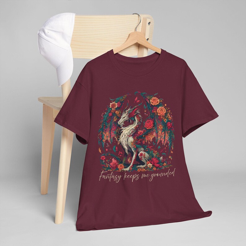 Dragon T-Shirt for Fantasy Book Lover, Unisex Heavy Cotton Tee, Fantasy Reader Shirt, Dragon Tee, Dragon Lover Gift image 5