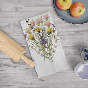Wildflowers Soft Tea Towel, Cotton decorative dishtowel with summer wildflowers. 100% cotton kitchen towel.