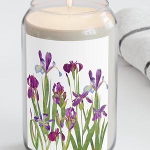 Iris Candle, Purple iris gift, gift for gardener, flower candle gift, Birthday and Mother&#39;s Day. Birthday gift for her. home decor.