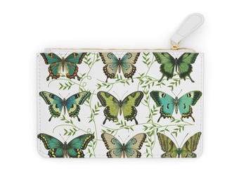 Green Vintage Butterflies Mini Clutch Bag | Botanical Pattern